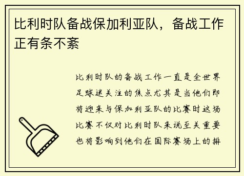 比利时队备战保加利亚队，备战工作正有条不紊